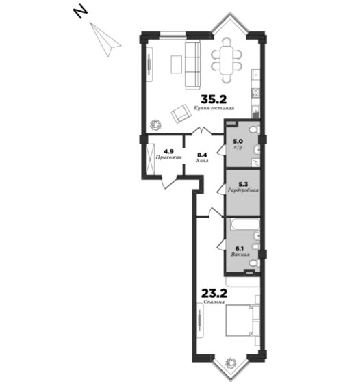 Royal Park, 1 bedroom, 88.1 m² | planning of elite apartments in St. Petersburg | М16